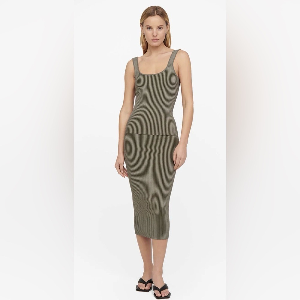 Anine Bing Olive Ribbed Midi Tank Dress